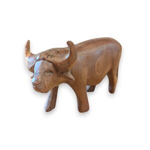 Vintage Wooden Hand Carved Water Buffalo Bull Figurine Statue 6''